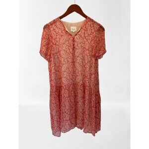 Pablo Dress Red Paisley & Floral Short Sleeve Buttoned Midi Summer  Size 36